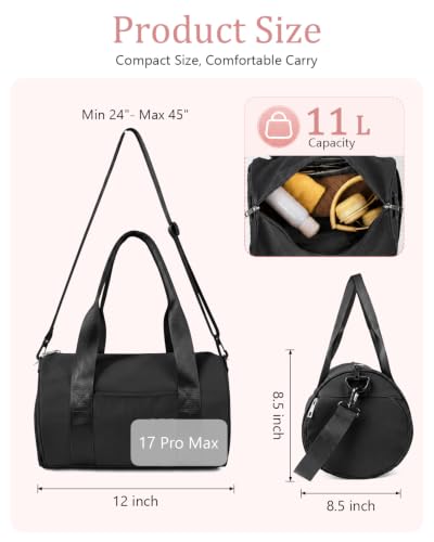 Small Gym Bag for Women, 11L Mini Duffle Bag with Shoe Compartment, Wet Pocket & Yoga Mat Holder, Lightweight Carry On Sport Bag for Gym, Yoga, Dance & Overnight Trips - Black - color: Black