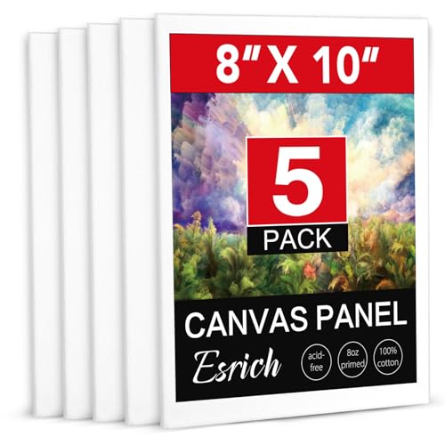 ESRICH Canvas Boards for Painting, 5 Pack Canvases for Painting 8x10 Cotton Primed Acid Free Blank Canvas Panels for Oil Paint, Watercolor, Acrylic Paint, Gouache and Tempera. - size: 8*10in 5pack