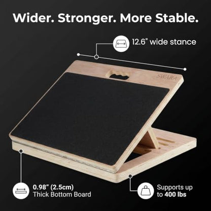 Swara 12.6″ Wooden Slant Board for Calf Stretching & Exercise (Board only) | Adjustable Eucalyptus Incline Board for Squats, Calf Stretching, Ankle Mobility & Physical Therapy; Foldable, 400lb Capacity - size: 12.6 Inch