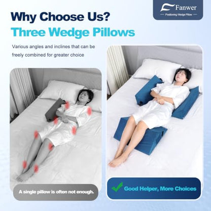 Fanwer Positioning Wedge Pillow for Side Sleeping (3 in 1),19.69",Lake Blue - color: Lake Blue, size: 19.69in