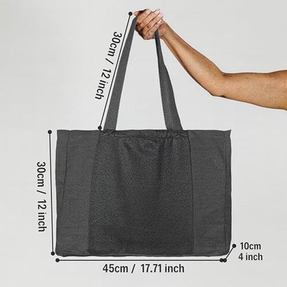 Large Canvas Yoga Tote Bag with Yoga Mats Bags Carrier Eco Friendly Cotton Shoulder Bag for Pilates, Gym, Beach, Groceries & Travel YG13