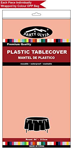 Peach Plastic Tablecloths 2 Pack Rose Gold Disposable Table Covers 84 Inch Circle Bridal Shower Party Tablecovers PEVA Table Cloths for BBQ Picnic Birthday Wedding Parties and 6 ft Round Table Use - color: F01 Peach