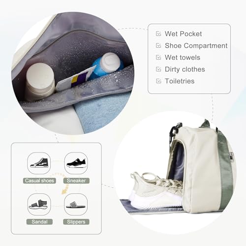 Gym Bag Womens with Shoes Compartment Travel Duffel Bag Beige Green - color: B14-Beige&Green+Toiletry Bag