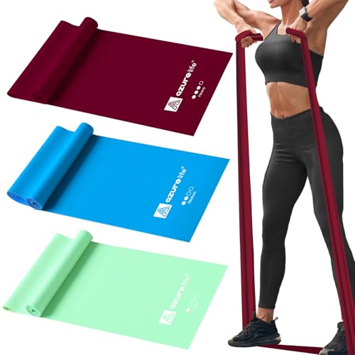 A AZURELIFE Resistance Bands,Professional Long Non-Latex Elastic Stretch Bands,Exercise Bands for Physical Therapy, Yoga, Pilates, Rehab, at-Home or The Gym Workouts, Strength Training - color: Green, Blue, Purple, size: 5-FT