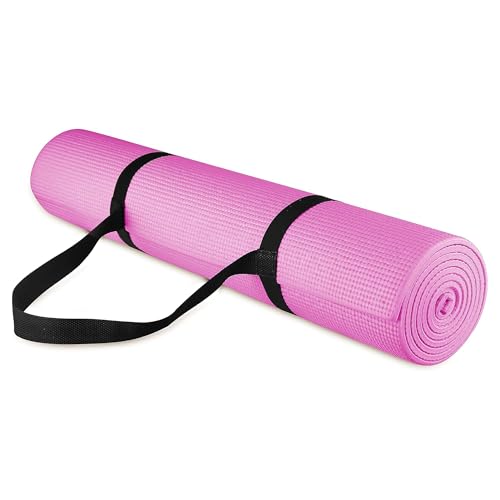 Fitvids All Purpose 1/4-Inch High Density Anti-Tear Exercise Yoga Mat with Carrying Strap, Multiple Colors - color: Pink