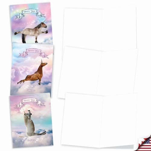 The Best Card Company - 20 Blank Yoga Animal Cards (4 x 5.12 Inch) - All Occasion Set (10 Designs, 2 Each) - Rainbow Unicorn Yoga AM3198OCB-B2x10 - style: Rainbow Unicorn Yoga