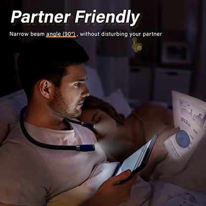 Vekkia Rechargeable LED Neck Book Light for Reading in Bed | 3 Brightness Levels/Flexible Soft Silicone Arms Comfortable Wear/Long Lasting,Great for Readers, Craft & Knitting - color: Blue