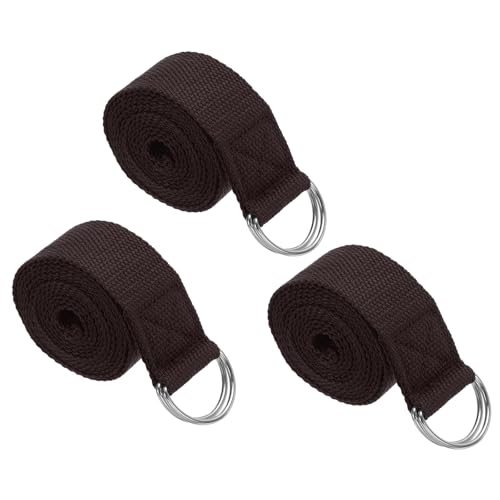 PATIKIL Yoga Strap for Stretching Cotton Yoga Belt with Adjustable Metal D-Ring Buckle Stretch Band for Fitness Pilates - color: Brown