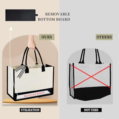 BeeGreen Embroidery Monogram Initial Tote Bag for Women Teacher Mom Friend Personalized Gift for Birthday Beach Work Wedding - color: Natural & Black, style: A