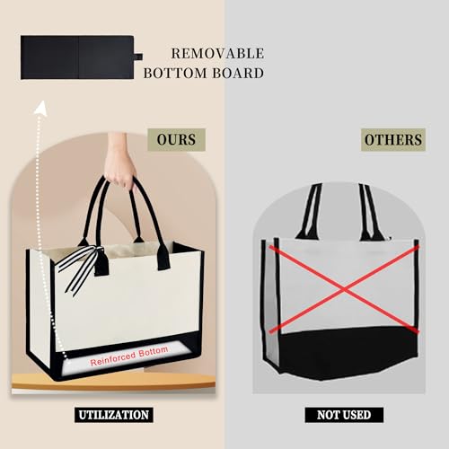 BeeGreen Embroidery Monogram Initial Tote Bag for Women Teacher Mom Friend Personalized Gift for Birthday Beach Work Wedding - color: Natural & Black, style: N