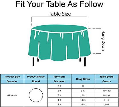 Teal Plastic Tablecloths 2 Pack Disposable Table Covers 84 Inch Circle Bridal Shower Party Tablecovers PEVA Vinyl Table Cloths for BBQ Picnic Birthday Wedding Banquet Parties 6 ft Round Table Use - color: B02 Teal