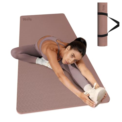 WEILA Extra Thick 10mm Yoga Mat,76"x28" Dual-Color TPE with Carry Strap - color: Brown & Apricot