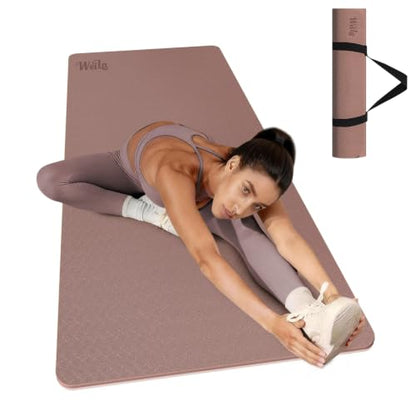 WEILA Extra Thick 10mm Yoga Mat,76"x28" Dual-Color TPE with Carry Strap - color: Brown & Apricot