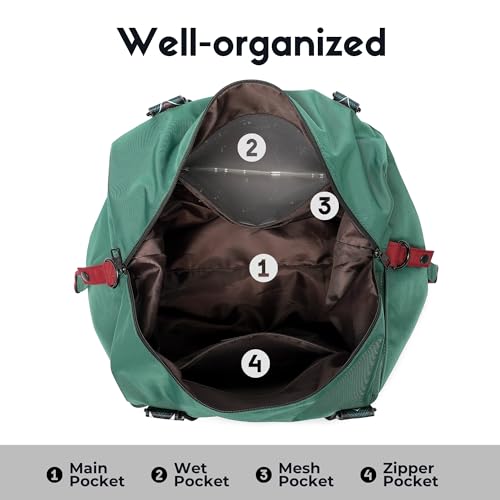 SUNNY BIRD Duffel with Utility Pouch, 40L Weekender Overnight Bag with Shoe Compartment for Travel and Sports (Greenboho) - color: Greenboho