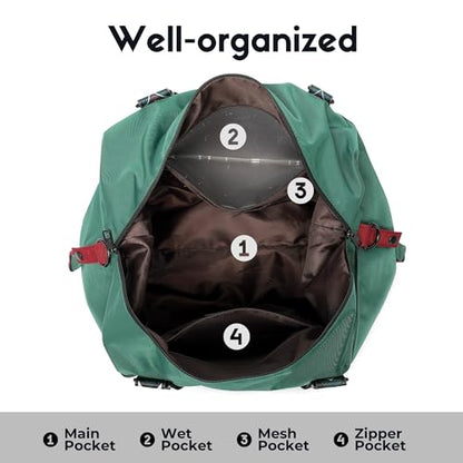 SUNNY BIRD Duffel with Utility Pouch, 40L Weekender Overnight Bag with Shoe Compartment for Travel and Sports (Greenboho) - color: Greenboho