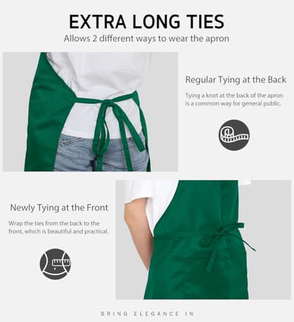 Syntus Apron for Men Women, Adjustable Cooking Kitchen Apron with 2 Pockets | Machine Washable, Firm Stitching, Stain Resistance, Long Tie Straps, 2 Pockets, Versatility, Unisex Use, Gift, BBQ - color: Basic Green, style: 2 Polyester