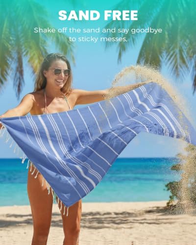 2 Packs Cotton Turkish Beach Towels Quick Dry Sand Free Soft Absorbent Extra Large Xl Big Blanket Adult Oversized Bath Pool Swim Towel Lightweight Thin Sandless Fast Drying Compact No Sand Packabl - color: Thinner Set Fuchsia Blue