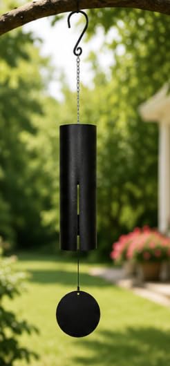 Carson 36" Black Cylinder Wind Chime – Deep Tone Outdoor Wind Chime with Adjustable Striker, Powder-Coated Steel Hanging Chime for Patio, Porch, Garden & Memorial Decor