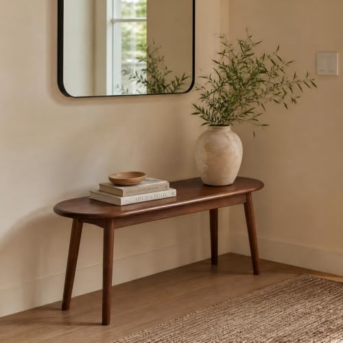 100% Solid Oak Wood Dining Bench, 39.5'' Entryway Bench Ottoman with Rounding Corner Design for Kitchen Living Room Bedroom, Walnut - color: Walnut, size: 39.6inch-Walnut-Round Corner