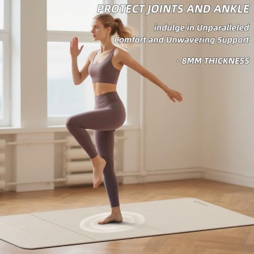 Foldable Yoga Mat Extra Thick 0.32"(8mm) | Folding Exercise Mat,Odorless POE, Non-Slip Grip, No-Curl Edges, Great for Yoga, Pilates & Home Workouts - color: Beige
