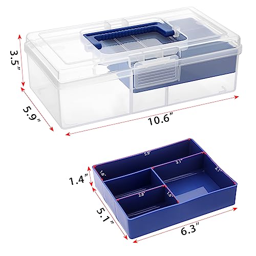 JUXYES Carry Craft Organizers Storage Box with Handle Lid and Diveded Tray | Clear Plastic Art Bin Sewing Storage Containers Tackle Box, 2 Layers Portable Storage Case for Craft, School Office Supplies - color: Blue, size: 1 Pack