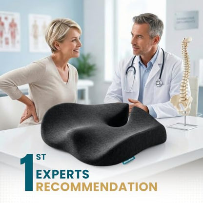 Office Chair Cushion for Back & Tailbone, Sciatica Pain Relief Pillow - color: Black