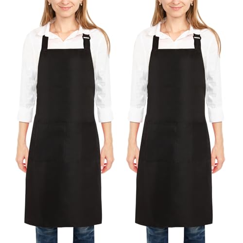 2 Pack Kitchen Cooking Aprons, Adjustable Bib Soft Chef Apron with 2 Pockets for Men Women - color: Pure Black