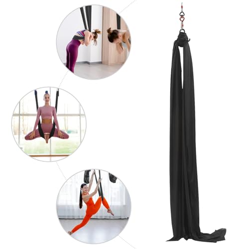 Aerial Yoga Hammock, 440 lbs Capacity Ceiling Mounted Aerial Silks Kit with 360° Swivel, Polyester Fabric for Home Gym Studio, 16.4ft - color: Black, size: 5M/16.4FT