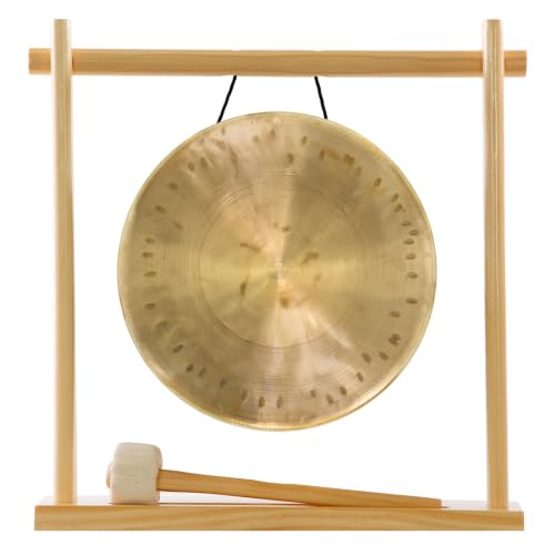 My Little Pagoda 8" to 10" Gong Stand - Includes Stand, Mallet, & Your Choice of Gong - Perfect for Desktop, Sound Healing & Meditation - Bronze Gong, Wooden Stand - size: 8" Ma