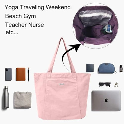 Yoga Mat Bag for Women, Pure Cotton Canvas Yoga Tote with Wet/Dry Pocket, Bottle Holder & Inner Zipper Pocket, Yoga Mat Carrier Bag for Pilates, Gym, Travel, Beach - color: x-Pink