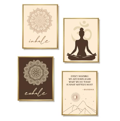 Meditation Yoga Studio Wall Art Prints for Women - Spiritual Aesthetic 4 Pcs 8"x10" Inspirational Buddha Quote & Om Spa Room Decorations for Zen Office - Mindfulness Inhale Exhale Hanging Home Gym Wellness Bedroom Poster Decor (UNFRAMED)