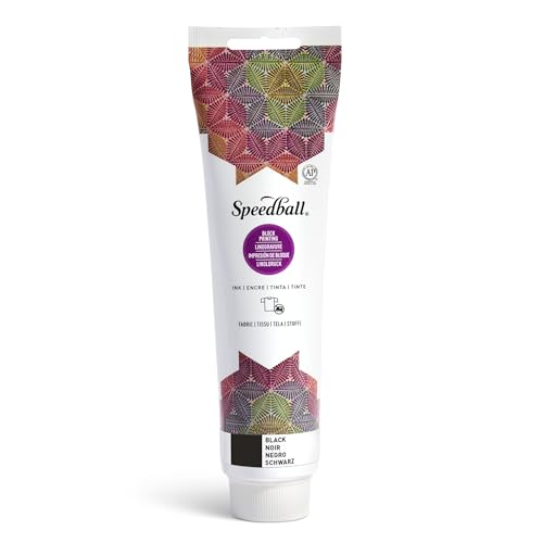 Speedball Fabric Block Printing Ink, 5oz, Black, No Heat Set Required for Textiles, Permanent Formula, Made in USA - color: Black, size: 5.1 fl oz