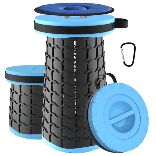ALEVMOOM Upgraded XXL 19.7" Collapsible Stool with Cushion, Heavy Duty Portable Folding Stool Max Load 1000 lbs, Retractable Telescoping Foldable Seat Chair for Camping Fishing Travel - color: Blue
