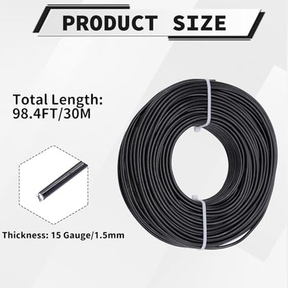 15 Gauge Aluminum Craft Wire, 100 Feet 1.5mm Bendable Metal Wire for Jewelry Making, Sculpting and Floral Design, Soft Armature Wire for DIY Crafts (Black) - size: 15 Gauge(1.5mm), style: Black