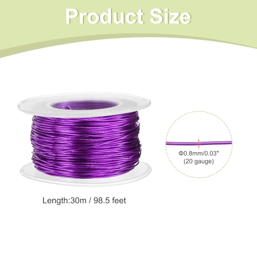 HARFINGTON 20 Gauge Aluminum Craft Wire 0.8mm 98.5ft Flexible Bendable Anodized Metal Jewelry Sculpting Wire for Jewelry Making Modelling Craft DIY, Purple - color: Purple, size: 30M x 0.8mm
