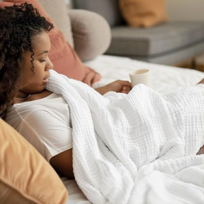 100% Cotton Muslin Blanket 40" x 40", Breathable and Lightweight Cotton Throw Blankets, Soft Cooling Summer Gauze Blanket for All Season, White - color: 02 - White, size: Baby ( 40"x40")