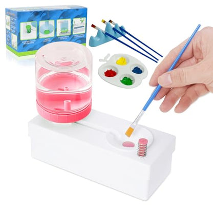 Upgraded All in 1 Paint Brush Cleaner Tool Paint Brush Rinser Paint Water Dispenser Painting Station for Acrylic, Watercolor, Oil Christmas&Birthday Gift for Kids（Give 4 Pen & Pen holder & paint tray） - color: 02 Pink