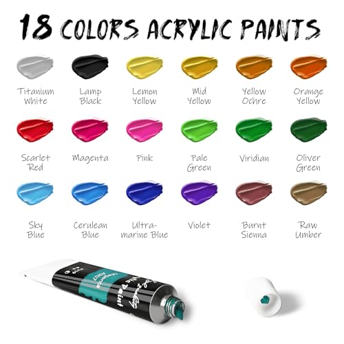LEYEMO 34 PCS Acrylic Art Paint Set for Kids & Adults | Art Painting Supplies Kit with 18 Acrylic Paints, 8 Brushes, 5 Paint Canvas, Easel & Palette for Beginner Artists