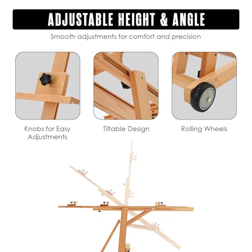 Easel for Painting, H Frame Easel, Painting Stand, Studio, Fits 80” Canvas | Houseables for Large Canvas, Floor Standing, Adjustable, Tilt Flat, Rolling Wheels, Wood, Adults, Painters, Arts & Crafts