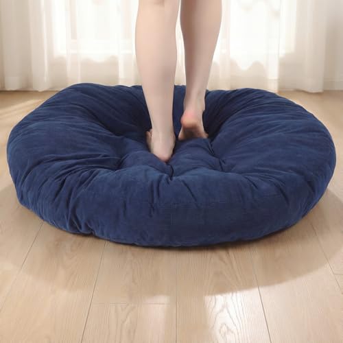 Funnymoom Extra Large Floor Pillow 35 Inch Round Floor Meditation Cushion Papasan Swing Cushion for Adults Oversized Playroom Pillows Big Pillow for Yoga Living Room Sofa Balcony(Dark Blue, Classic) - color: Dark Blue, style: Classic