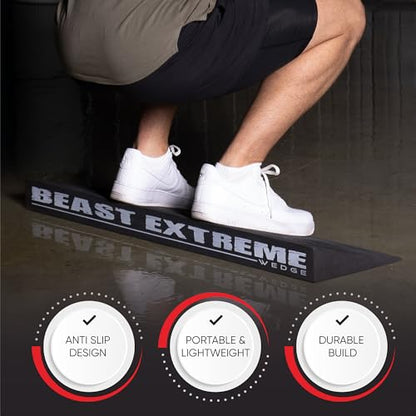 Beast Extreme Wedge Block - Wider Calf Stretcher Slant Board for Extra Stability - Heel Elevated Wedges for Weightlifting, Physical Therapy - Incline Board for Calf Stretching, Strength, Mobility