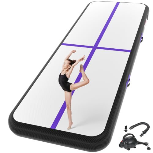 Inflatable Gymnastics Mat Air Tumble Track Tumbling Mats with Pump - color: Black Purple, size: 10ft*3.3ft*4inch(3m*1m*10cm)