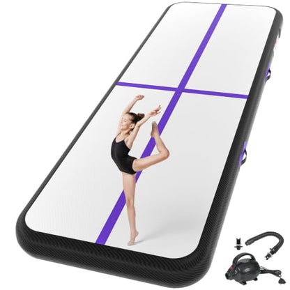 Inflatable Gymnastics Mat Air Tumble Track Tumbling Mats with Pump - color: Black Purple, size: 10ft*3.3ft*4inch(3m*1m*10cm)