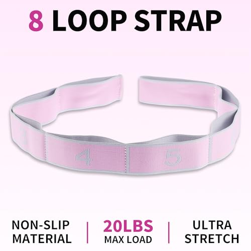 Stretch Strap, Yoga Stretching Band, Elastic Stretching Strap, Yoga Stretch Strap with 8 Loops, for Effective Stretching - color: Pink