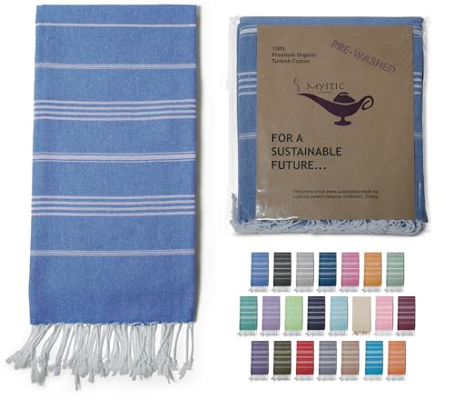 Turkish Beach Towel 100% Organic Cotton Extra Large Oversized (39 x 71 Inches) Quick Dry Sand Free Light Weight Prewashed for Bath Beach Gym Yoga Travel Towel Blanket (Blue) - color: Blue