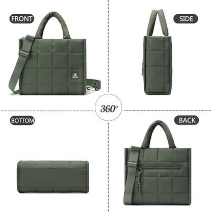 Quilted Crossbody Bags for Women,Puffer Weekender Overnight Bag,Purse Handbag Organizer,Small Tote Bags Shoulder Bag - color: Green