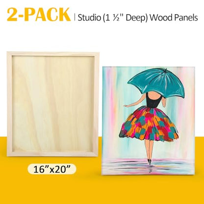 2 Pack 16x20'' Unfinished Gallery Birch Wood Canvas Panels | 1 1/2" Deep Art Cradle Boards for Painting, Pouring, Burning, Epoxy Resin, Laser Engraving Cutting - size: 16*20 2 Pack