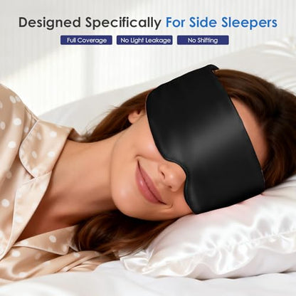Weighted Eye Mask for Sleeping, Silk Sleep Mask for Side Sleeper(Black) - color: Silk-black