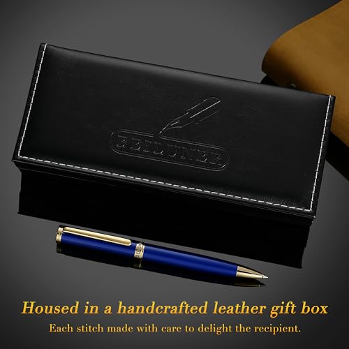 BEILUNER Blue Lacquer Gel Pen - Stunning Luxury Pen with 24K Gold Finish, ADMOK Black Refill, Executive Gift Set for Family & Friends, Writing, Fancy, Office, Retractable Pens - color: Blue and 24K Gold Finish