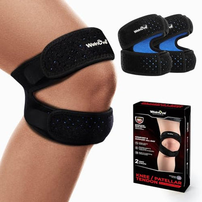 Welnove Patellar Tendon Support Strap - 2 Pack Knee Braces for Men and Women - Knee Pain Relief Adjustable Knee Strap for Running,Workout, Arthritis, Jumper, Tennis Injury Recovery (Black, S/M) - size: Small/Medium (Pack of 2)